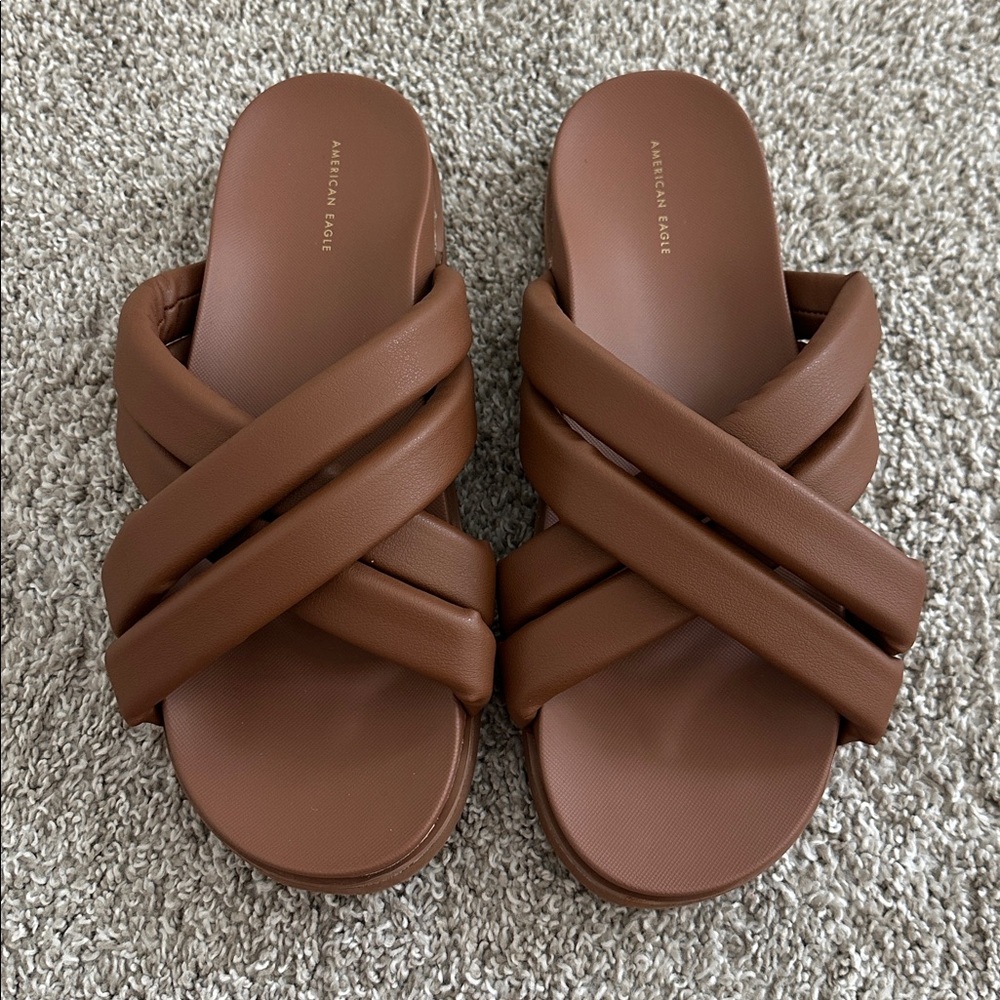 American Eagle Outfitters Brown Crisscross Slide Sandals - Picture 4 of 5